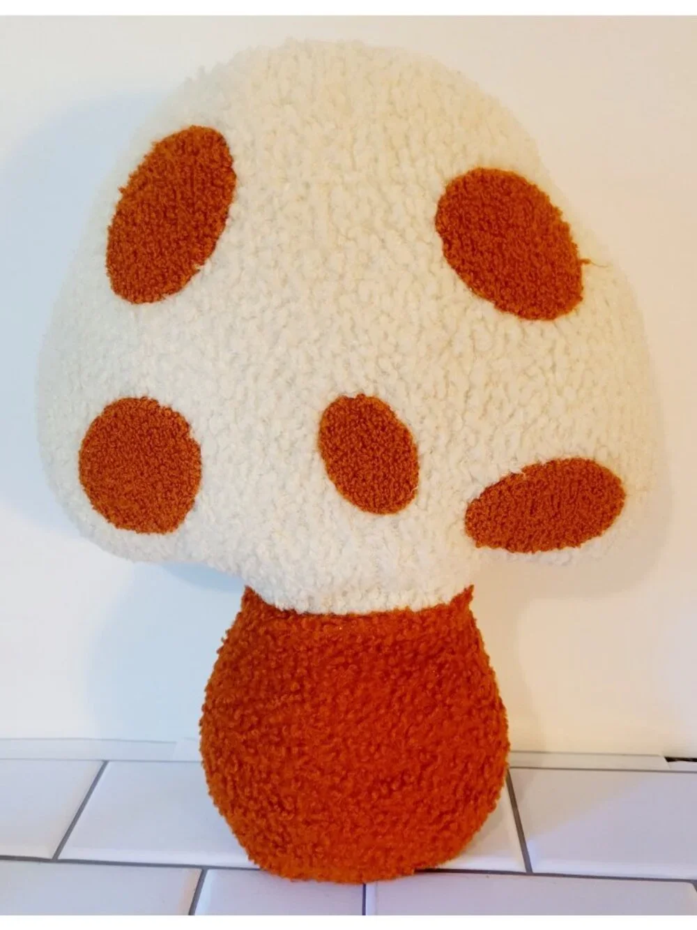 Harvest Orange and White Mushroom Decorative Throw Pillow Textured Knit 14 Inch